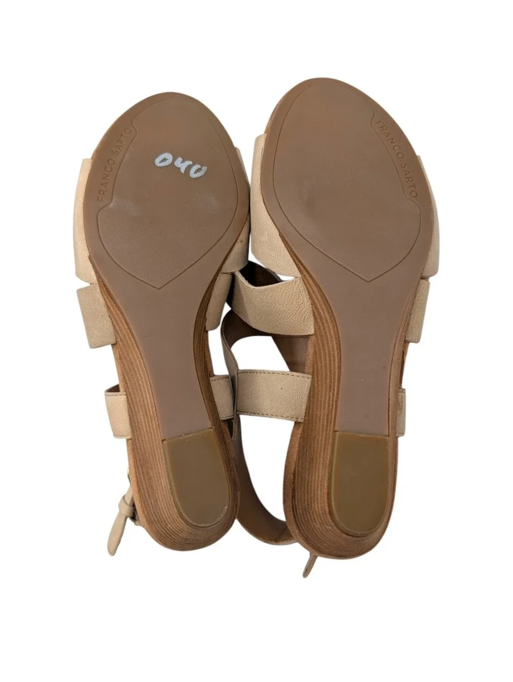 Franco Sarto Dania Beige Leather Wedge Sandals 7.5